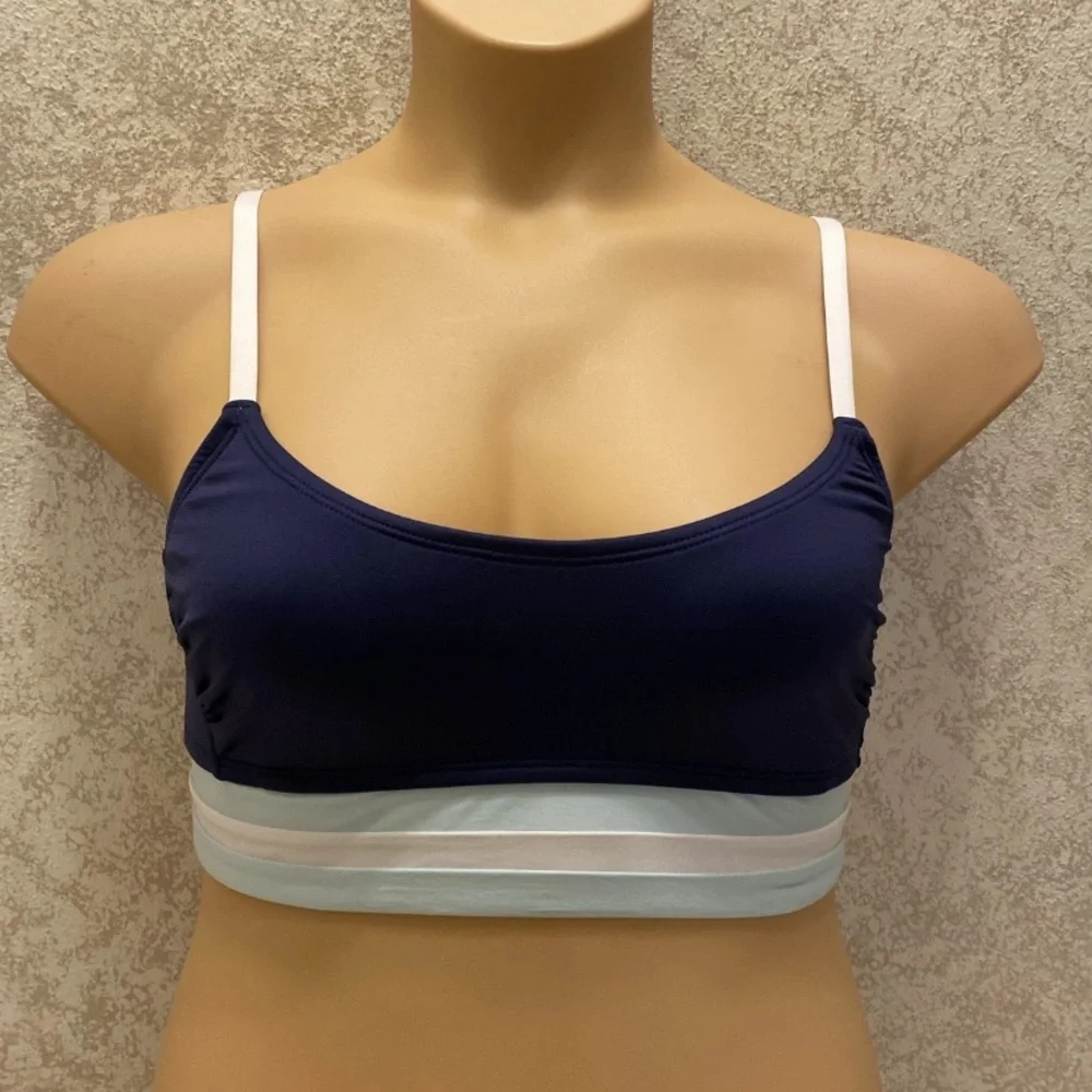 Kona Sol Navy and White and Light Blue Striped Bikini Top